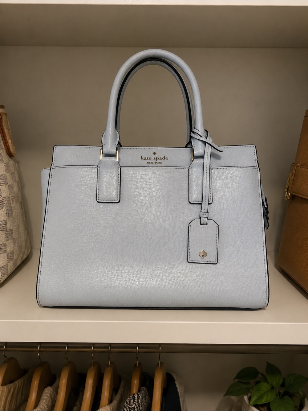 EUC Kate Spade Pale Lavender Saffiano Leather Structured Tote Bag